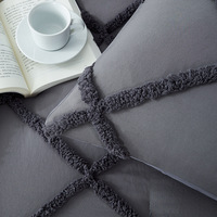 Housse de lit en polyester doux, ensemble de 3 pièces, housse de couette géométrique capitonnée, ensemble de literie gris foncé avec motif diamant, avec taies d'oreiller