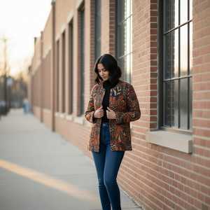 Cotton <b>Kantha</b> Quilted Breathable Zipper Printed Reversible <b>Jacket</b> for Women-Handmade Patchwork Casual Outerwear - Product Image 5