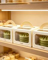 Boîte à gâteau carrée haute personnalisée pour gâteau Tiramisu d'anniversaire, écologique, biodégradable, avec fenêtre transparente et motif personnalisé, quatre couleurs