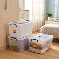 Boîte de rangement en plastique semi-transparente PP de 220 L avec couvercle et poignée, organisateur domestique pour déménagement, garage et entrepôt