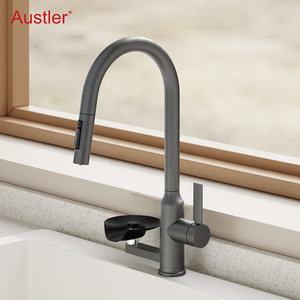 de copa de un agujero Negro mate Acero inoxidable Pulverizador extraíble Fregadero Grifo de cocina con enjuagador de vidrio - Product Image 4