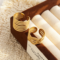 Großhandel Mode Edelstahl 18K Vergoldete Breite Fingerringe Delfinform Hohl Gestreift Offene Ringe für Damen Schmuck