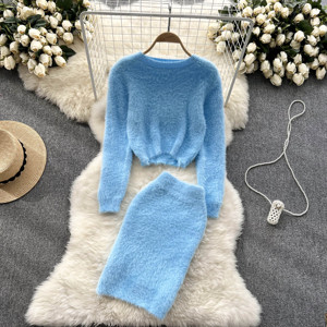 Conjunto de Dos Piezas para Mujer, Conjunto de Suéter Corto y Falda de Cintura Alta, Estilo Informal - Product Image 5