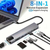 Hub USB C 8 en 1 Hub USB Adaptateur HDTV 4K Gigabit Ethernet Lecteur de carte SD TF Charge rapide pour ordinateurs portables MacBook Windows