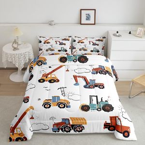 Parure de lit pour enfants avec housse de couette et draps, motif excavatrice de dessin animé, 100% coton, impression numérique, pour garçons et filles, taille complète - Product Image 1