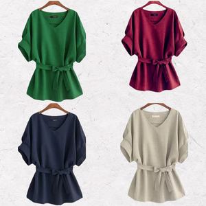 Nuove Bluse Estive da <span class=keywords><strong>Donna</strong></span> Aderenti Chic <span class=keywords><strong>in</strong></span> Chiffon Verde Tinta Unita Vintage a Maniche Corte con Fiocco Decorativo Traspiranti Stile Streetwear - Product Image 1