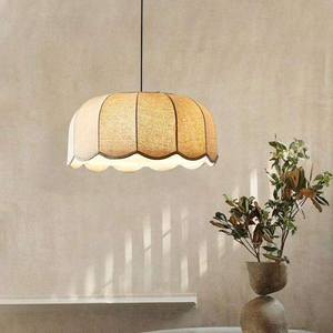 Lampe suspendue en feuille de bananier, tissu en <span class=keywords><strong>lin</strong></span> <span class=keywords><strong>japonais</strong></span>, lampe suspendue pour chambre à coucher, loft, restaurant, décoration de chambre japonaise, lustre en forme de vague - Product Image 1