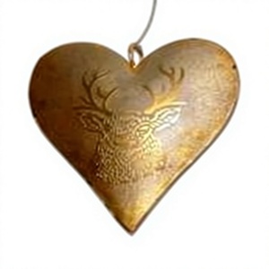 Decoración de Pared Rústica de Latón con Forma de Corazón y Patrón de Ciervo, Adorno para Sala de Estar, Tema Navideño, Pieza Única - Product Image 1