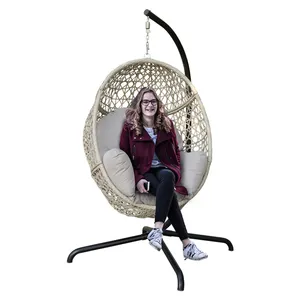 फैशन आउटडोर धातु उद्यान फर्नीचर कुर्सी फांसी कुर्सी स्विंग श्रृंखला तकिया के साथ