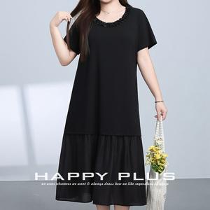 Happy Plus – robe noire ample pour femmes, col rond, couleur unie, grande taille, vêtements décontractés d'été, N9263 - Product Image 3