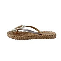 Tongs de plage décontractées pour femmes Design de tissage de fleurs de marguerite avec semelle intérieure épaisse en PVC Sandale antidérapante légère avec semelle plate