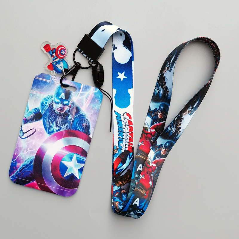 Campus Student Boys Gifts Marvel Lovely Cartoon Captain America Card Holder Portable Hard Plastic Card Cover Case Lanyard Set Image 5