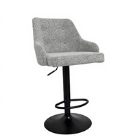 Tabouret de bar pivotant réglable en hauteur avec accoudoirs en tissu Teddy gris, durable, pour comptoir de bar domestique, vente en gros ODM pour projets en vrac