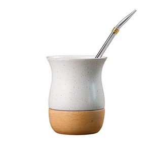Logo personalizzato 260ml Yerba Mate Cup ceramica in legno Mate zucca in acciaio inox Bombilla paglia pulizia posteriore scuola caffè PC - Product Image 1