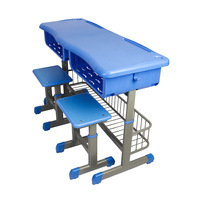 Meubles scolaires, bureau et chaise pour élèves, double siège avec panier de rangement, hauteur réglable, durable pour l'école primaire