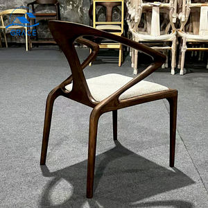 Silla de Comedor de Diseño Original Vintage de Lujo con Marco de Madera Color Nogal, Asiento de Tela y Cuero PU para el Hogar - Product Image 6