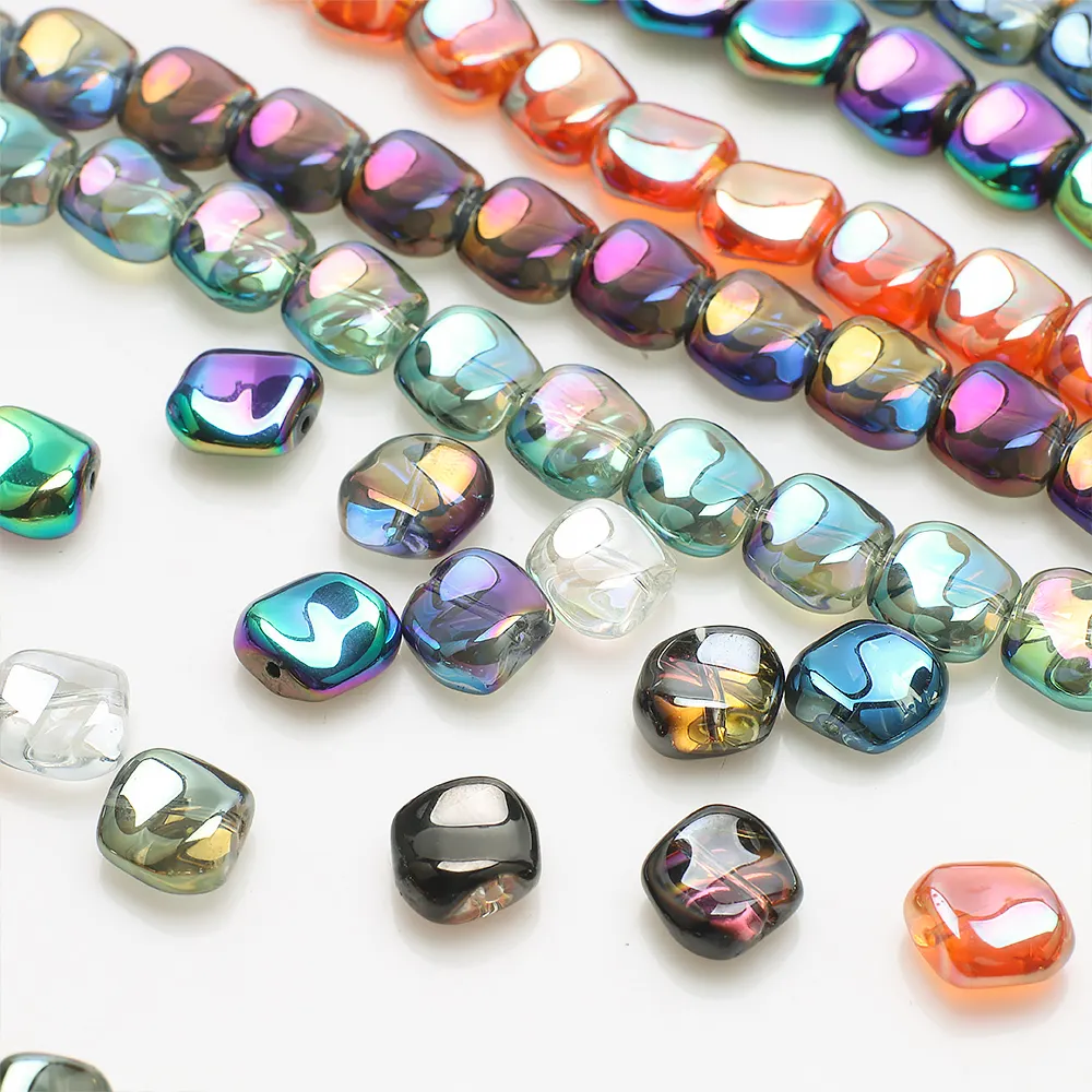 Zhubi 12MM Twisted Square Glass Beads Vintage Plated Colors DIY Pendant Shaped Crystal Beads For Jewelry Making Handmade Charms