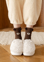 Chaussettes de nuit en polaire corail, oreilles d'ours mignonnes, respirantes, épaisses, chaudes, en peluche, pour femmes, hiver