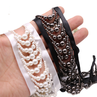 Renda Tangga Mutiara Hitam Putih Buatan Tangan dengan Hiasan Manik-Manik untuk Aksesoris Pakaian Hanfu DIY Gaya Vintage Seksi