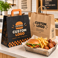 Sacs à hamburgers en papier kraft résistant avec logo personnalisé imprimé, fond renforcé, pour les commandes à emporter et à livrer