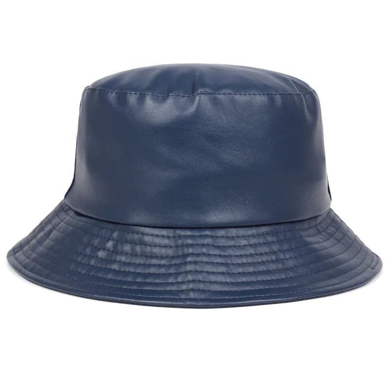 2024 cappello a secchiello in pelle pu nero blu navy alla moda
