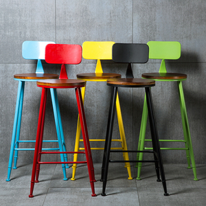 Tabouret <span class=keywords><strong>de</strong></span> <span class=keywords><strong>Bar</strong></span> Haut Minimaliste Contemporain Bois Massif <span class=keywords><strong>Fer</strong></span> Dossier Cuir <span class=keywords><strong>Chaise</strong></span> Simple pour Maison Extérieur Hôtels Restaurants Salle à Manger - Product Image 3