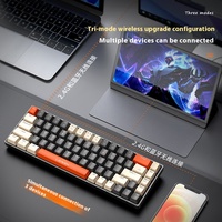 Keyboard Mekanik Nirkabel LEAVEN H68 RGB 68 Tombol Hotswap 2.4G BT5.0 Kabel Type-c Tiga Mode Mini Keyboard Gaming Mekanik