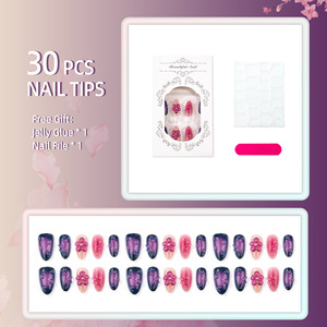 30 faux ongles exquis en amande 3D à motifs floraux, style français ondulé, prêts à poser pour manucure DIY, usage quotidien, fête, vente en gros - Product Image 2