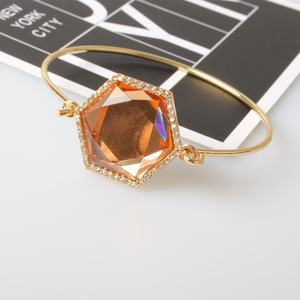 V & R Bijoux Femmes Con Hexagone Résine Cristal Pierres 14k Plaqué Or Placage Bracelet Manchette - Product Image 3