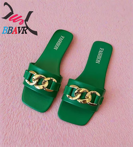 Hot Selling Metal Designer <b>Sandals</b> Slides Slippers Flat <b>Sandals</b> for Women and Ladies - Product Image 4