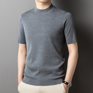 80年代のウーストウールセーターメンズ半袖Tシャツをカスタマイズ厚手のニットベースプルオーバーウールトップ秋冬 - Product Image 2