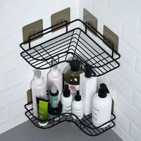 Rak Penyimpanan Sudut Logam Perekat Kuat Tanpa Bor, Rak Segitiga Besi untuk Toilet/Kamar Mandi