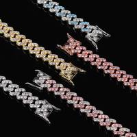 Hip Hop Ice Out 14/18K plaqué or 9mm Miami Diamant Cubain Lien Chaîne Collier Bracelet Chaînes De Glace Bijoux