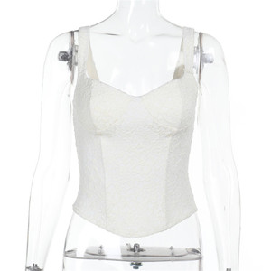 Venta al por mayor 2025 Verano Nuevo Encaje Cintura Fishbone Tops Elegante Sexy Breasted Tank Top Mujeres - Product Image 5