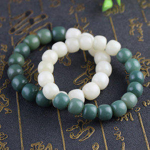 Gradient Green And White Jade Bodhi Root <b>Bracelet</b> 11x12mm 18 <b>Beads</b> Ethnic Style Jewelry For <b>Men</b> Women Gift - Product Image 4