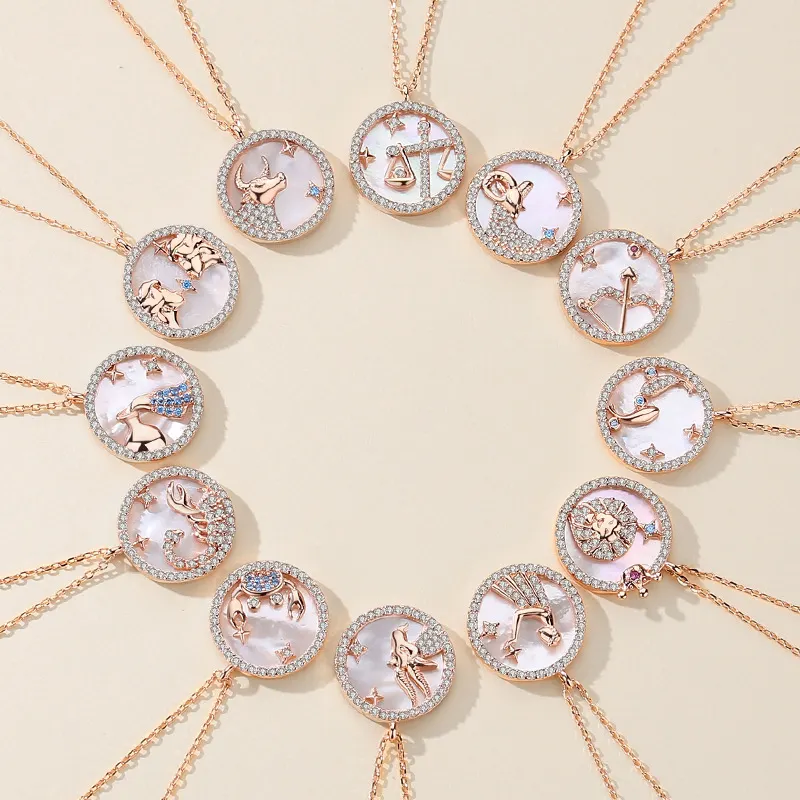Collar de plata de ley 925 con diseño del zodiaco para mujer, joyería con diseño de astrología y Horóscopo, chapado en oro de 14K, a la moda
