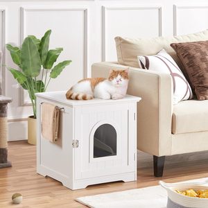 Enclos intérieur en bois pour <span class=keywords><strong>chat</strong></span>, idéal pour salle de bain, chambre et salon, avec porte, barre latérale et compartiment pour litière - Product Image 3