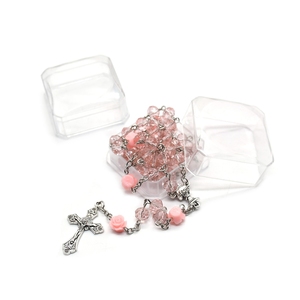 Rosario in Vetro Rosa con Decorazioni a Rosa e Croce Placcata Argento Anticato, Gioiello di Preghiera Cattolica Unisex - Product Image 6