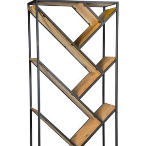 Estantería de hierro/natural con diseño en zigzag, color negro, de tubo metálico/natural, madera de mango, precio al por mayor, colección de muebles - Product Image 1