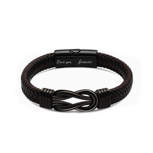 Pulsera de Cuero Trenzado Negro y Marrón con Cierre Magnético de Acero Inoxidable Grabado y Caja de Regalo para Hombre, Papá, Esposo, <span class=keywords><strong>Hermano</strong></span> - Product Image 5