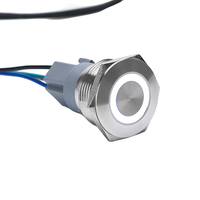 Bouton-poussoir métallique étanche 28 mm avec anneau lumineux LED, 1NO1NC, momentané ou à enclenchement, avec connecteur de câble