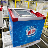 Congélateur à glace commercial CE ETL avec dessus en verre, double porte, dégivrage automatique, personnalisable, refroidissement direct, pour les magasins de proximité