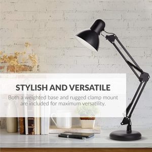 Lampe de table en métal noir avec base lestée et bras pivotant monté Éclairage de table de lecture idéal pour ampoule intérieure non incluse Bureau - Product Image 4