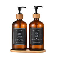 Emballage cosmétique Bouteille de lotion pour les mains avec couvercle en bambou Emballage cosmétique en verre Bouteille ronde Boston