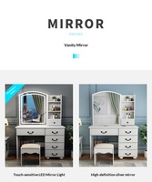 Table de toilette moderne en contreplaqué de chêne avec miroir réglable et armoire de rangement pour chambre à coucher - Design écologique