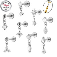 Boucles d'oreilles pendantes Freya 16G à dos plat en titane sans filetage pour cartilage, hélix, tragus, conque, à clipser, pour femme, cadeau tendance