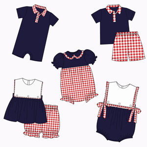 Vêtements de maison décontractés pour enfants, modèles <span class=keywords><strong>en</strong></span> vichy, tenues confortables et assorties pour la famille, le 4e de <span class=keywords><strong>juillet</strong></span> - Product Image 1