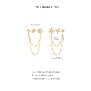 CANNER Trendy 18K Gold Plated 925 <b>Sterling</b> <b>Silver</b> <b>Stud</b> Earrings with Double Layer Chain Tassel and Elegant Zircon - Product Image 4