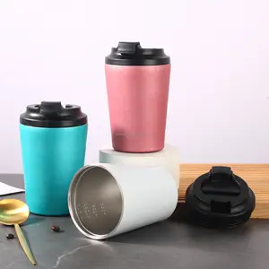 Tazas de café reutilizables de acero inoxidable de doble pared de 12 oz con tapa, taza de café con aislamiento de viaje reciclable a prueba de fugas de 12 oz