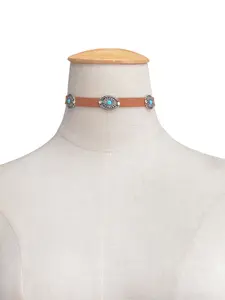 HipHop Goth Leder Choker Halskette Vintage Türkis Metall Halsketten für Frauen Party Steampunk Schmuck